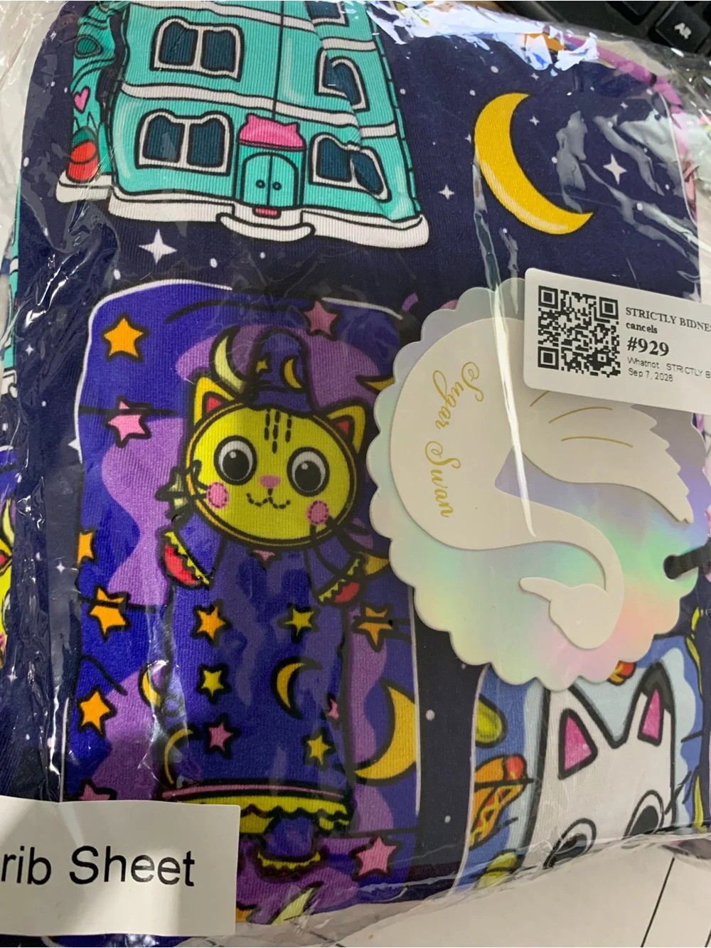 Nighttime Gabby’s Dollhouse Cat Print Fitted Sheet - by Sugar Swan